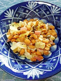 納豆の食べ方-キャベツ＆漬物三昧♪