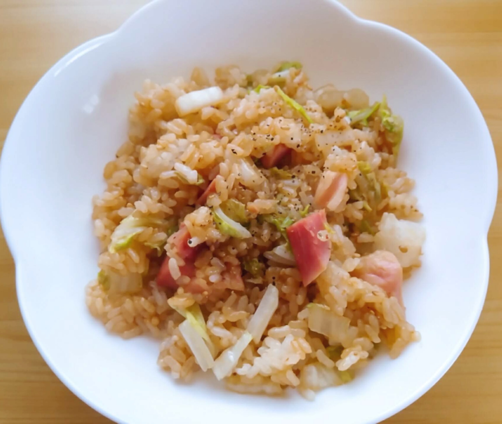 白菜と厚切りベーコンの焼き肉味チャーハン