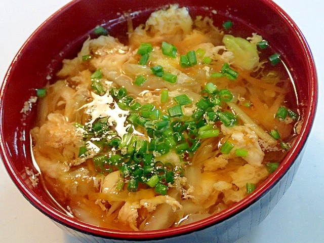 ❤麺つゆで　人参と白菜と卵の生姜入りお吸い物❤