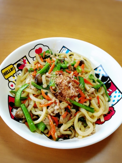 小松菜＆豚こまの焼きうどん