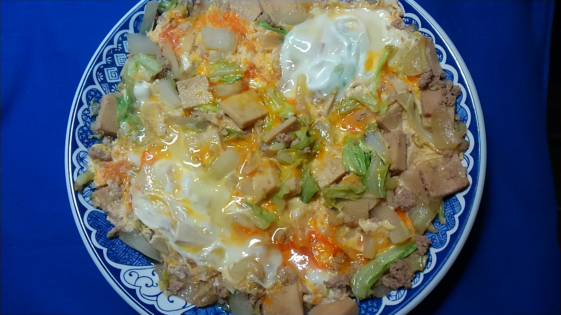 高野豆腐とひき肉と野菜の卵とじ