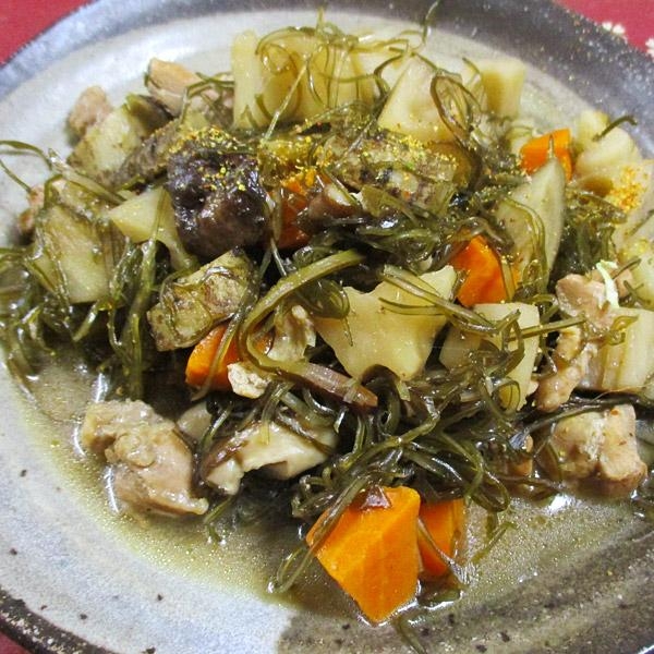 鶏昆布根菜椎茸の簡単麺つゆ煮