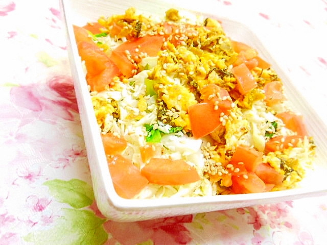 ❤キャベツと小松菜とトマト＆高菜炒り卵のサラダ❤
