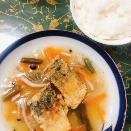 鯖ブロッコリー豆もやしフーチバー蒸し煮