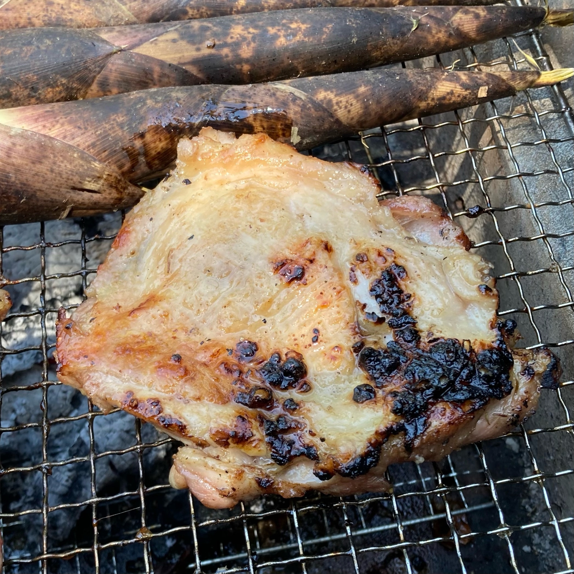 アウトドアに《鶏モモ肉の炭火焼き》