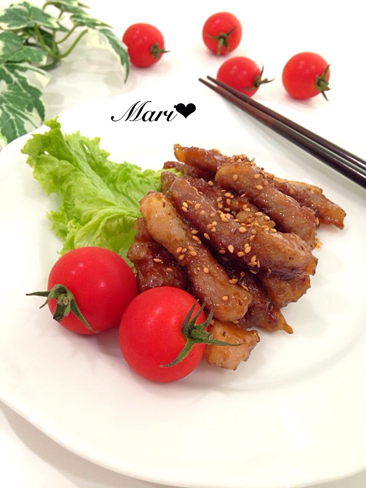 やみつき!厚切り豚肩ロースの甘辛スティック