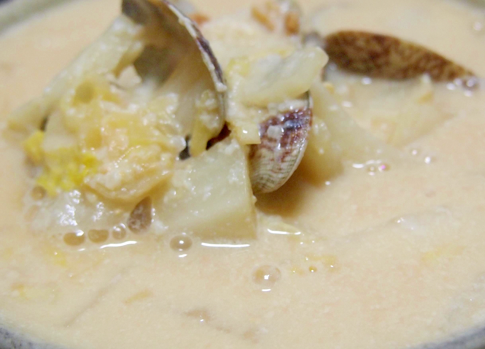 白菜とあさりの酒粕味噌豆乳スープ