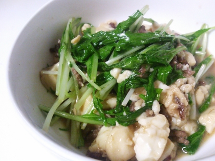 水菜+ひき肉+豆腐というのは未知の組み合わせだったんですが、すごく美味しかったです！＾＾