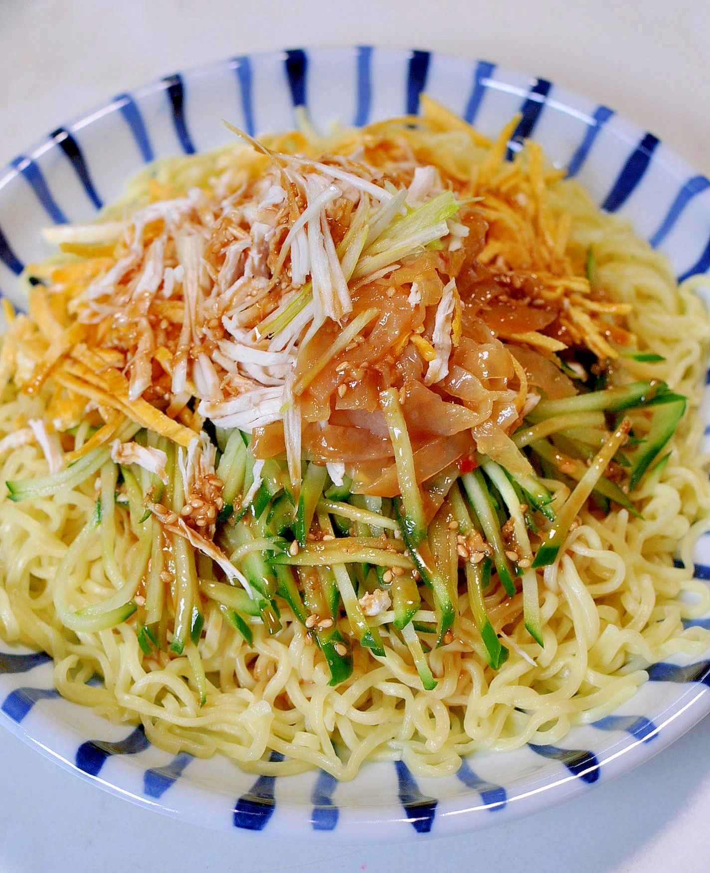 正麺をアレンジ*バンバンジー(棒棒鶏)冷し中華*