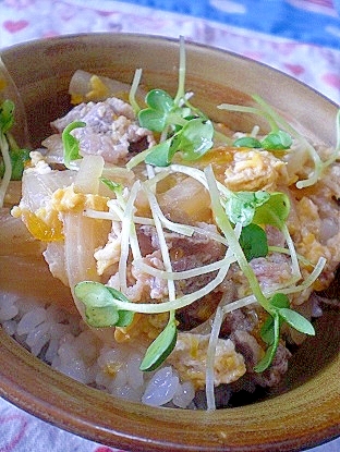 「豚肉&椎茸の卵丼、カイワレのっけ」　　♪♪