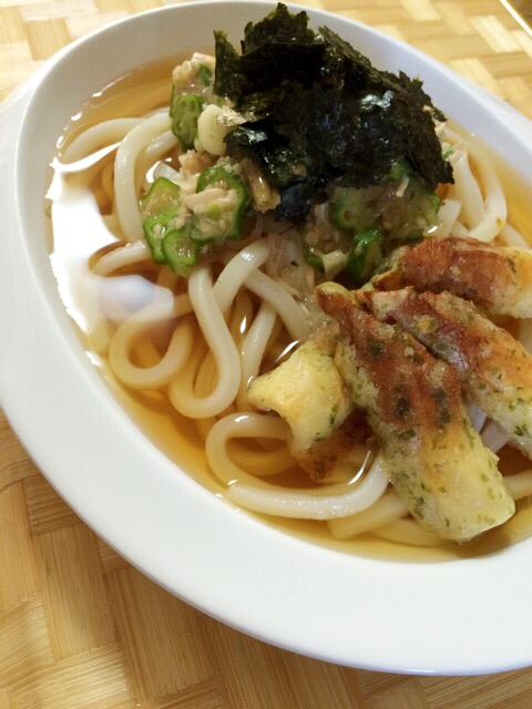 チクワの磯辺&ネバネバ♪生オクラのぶっかけうどん