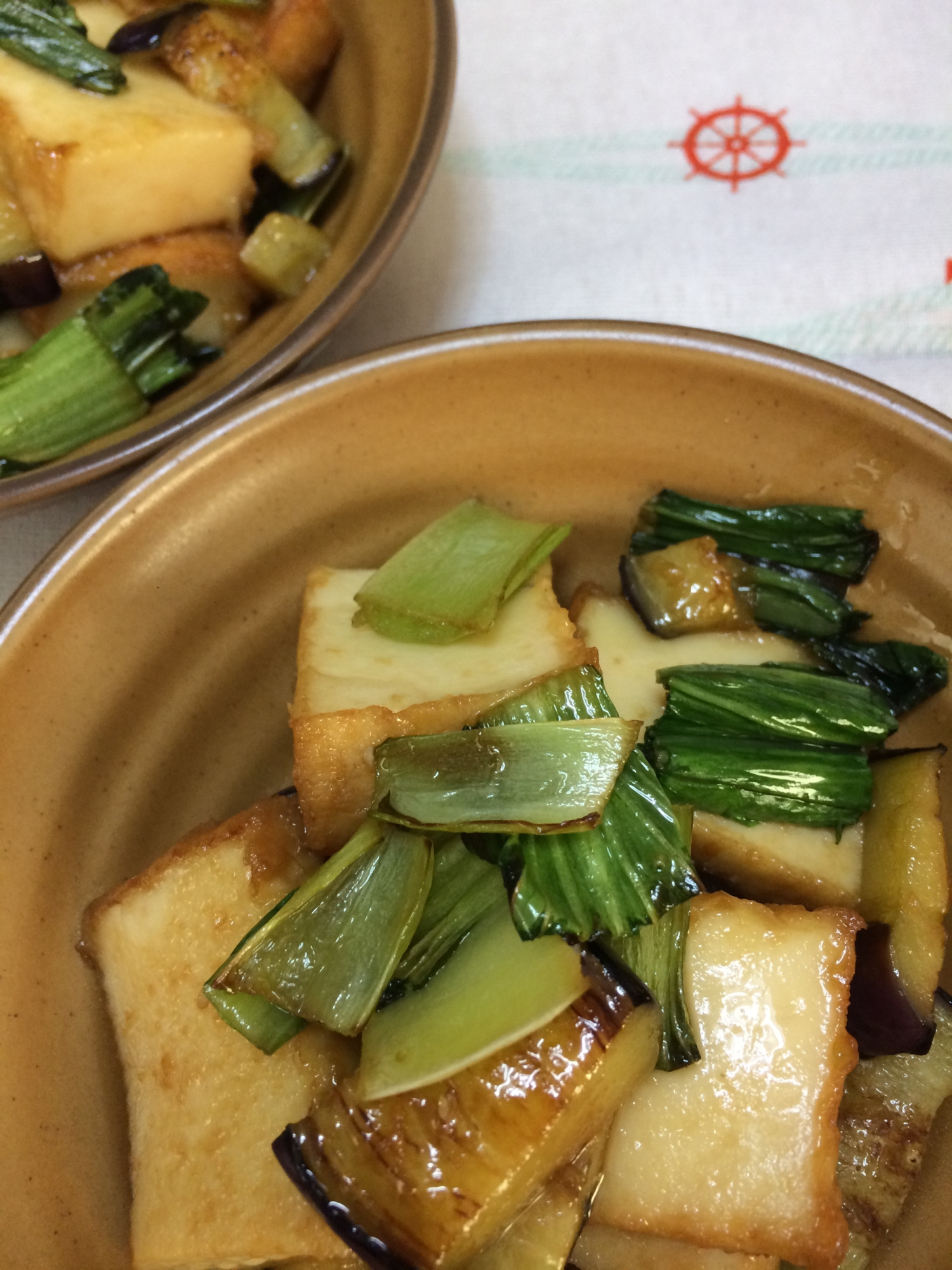 厚揚げとナス青梗菜の生姜いため