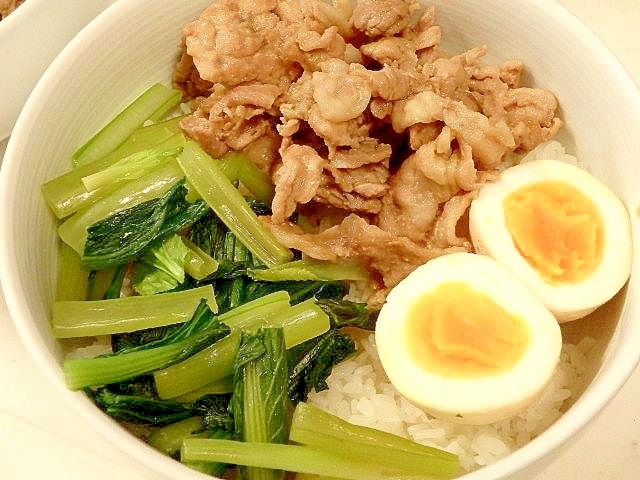 小松菜と豚こまの甘辛丼