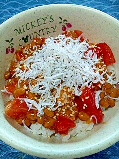 納豆の食べ方-トマト＆ごましらす♪