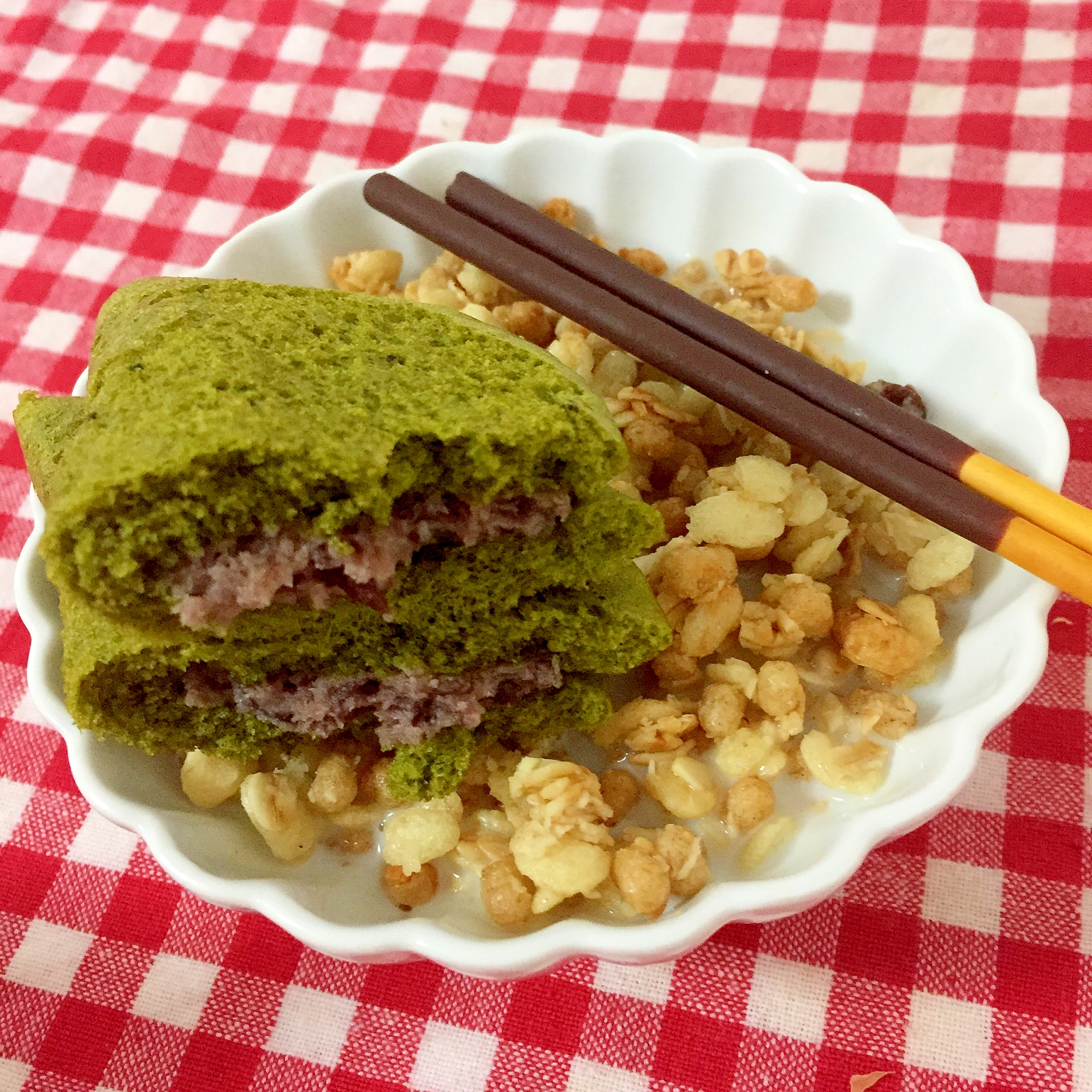 抹茶どら焼きとポッキーのフルグラ☆彡