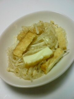 焼き豆腐とえのきと春雨の塩麹炒め