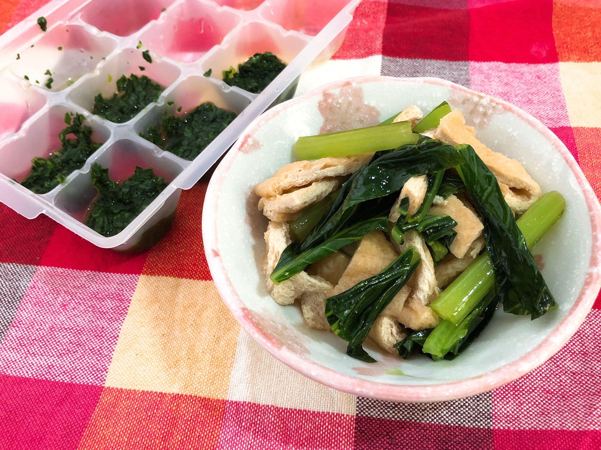 5分で!小松菜とあげの煮浸し☆離乳食取り分けにも