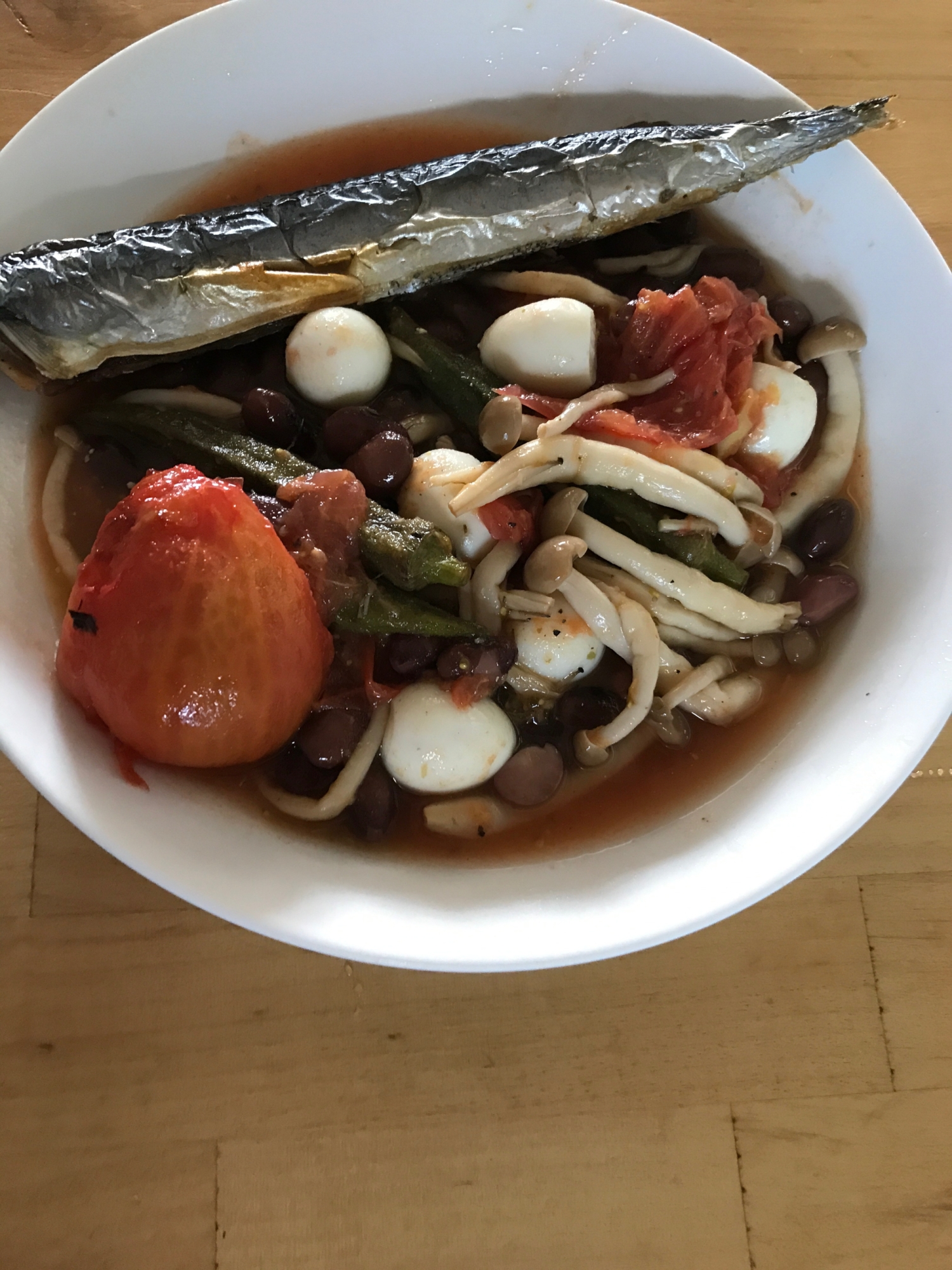 秋刀魚と野菜達のトマトスープ