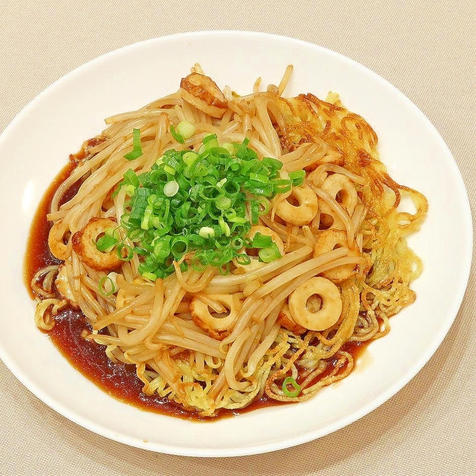 かた焼きそば☆もやしと竹輪のソース餡かけ☆お手軽に