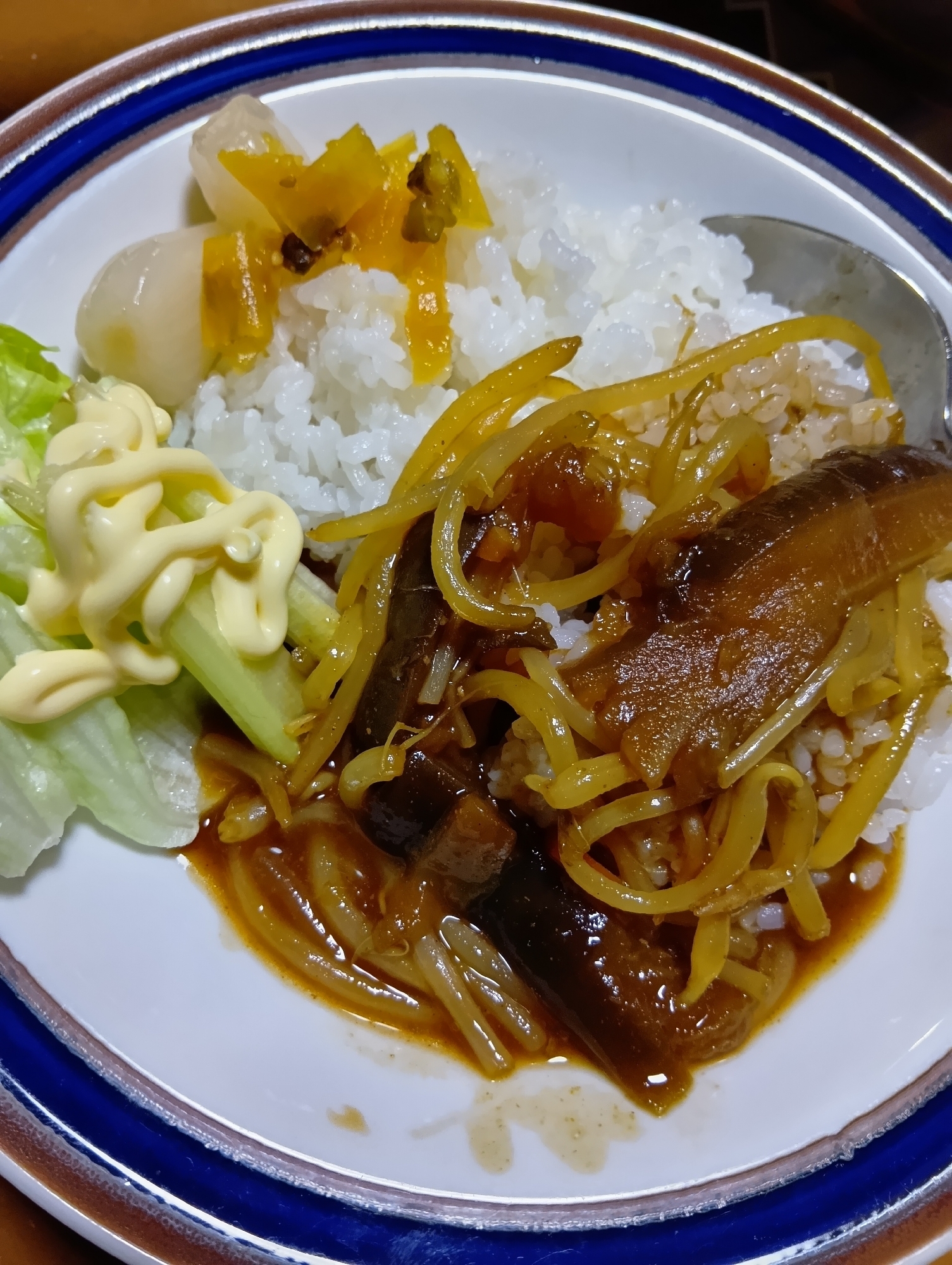もやしと茄子の炒め物で!リメイクスープカレー