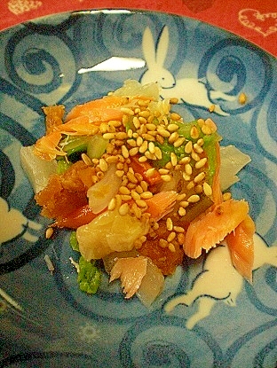 「白菜漬けで！　焼き鮭&ゴマ+生姜白菜」　　♪♪