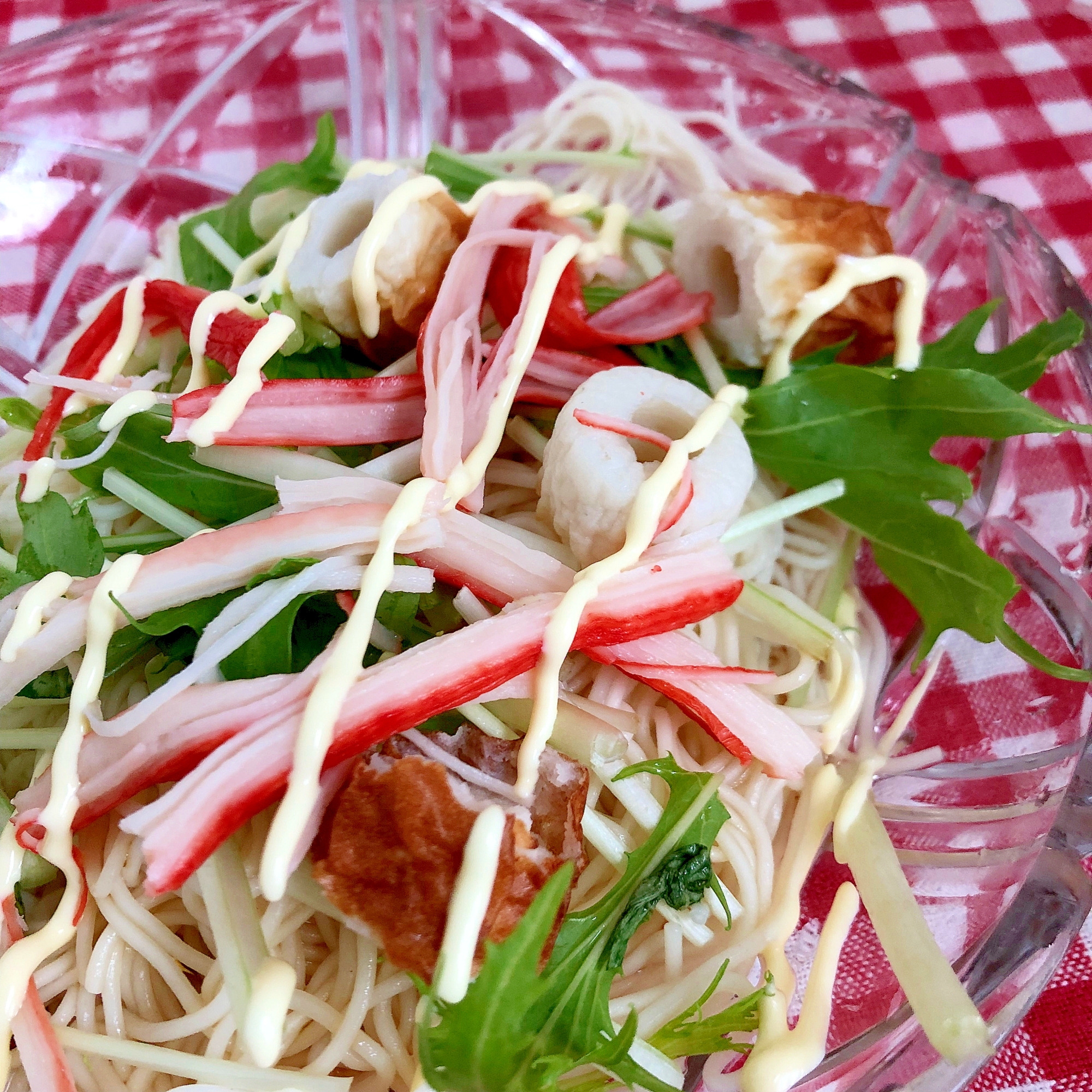 ちくわとカニカマと水菜のそうめん☆彡