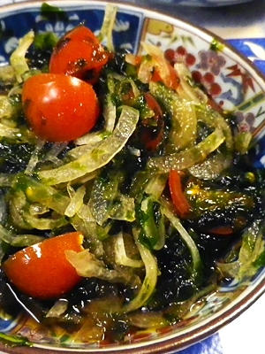 ミニトマト玉ねぎの生青海苔あえ