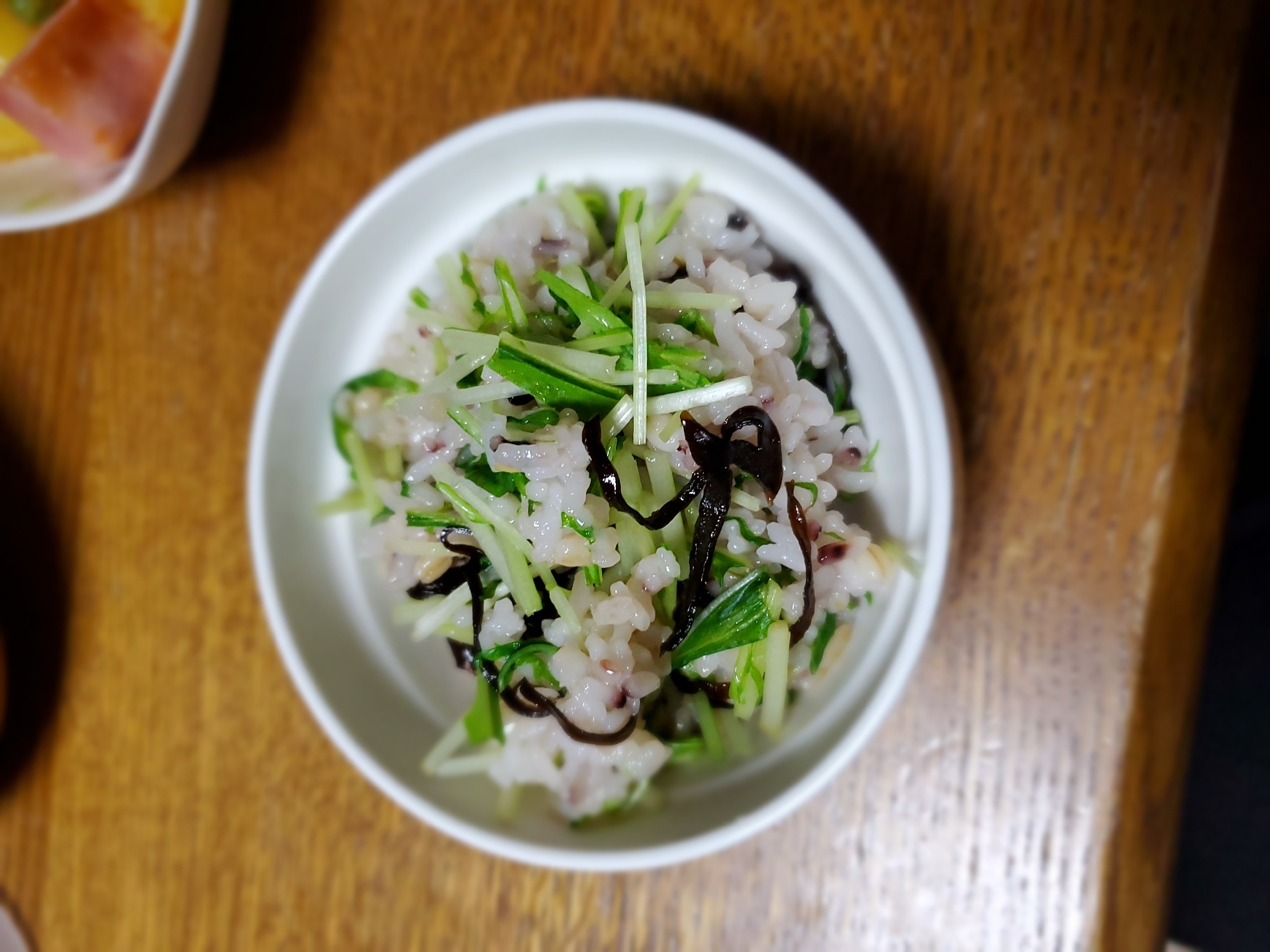 塩昆布と水菜の混ぜ雑穀米ご飯