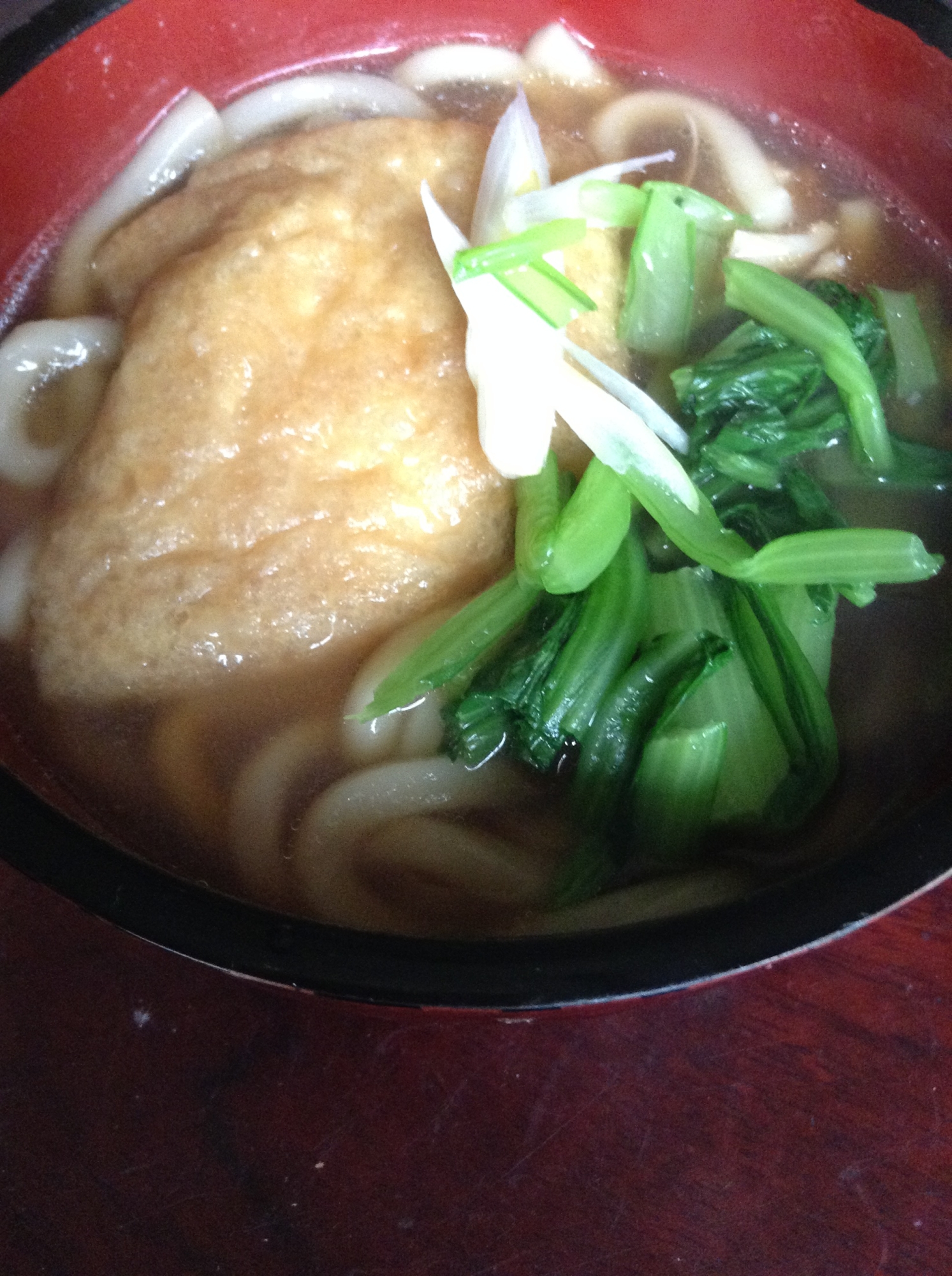 鶏モモと小松菜と油揚げのうどん