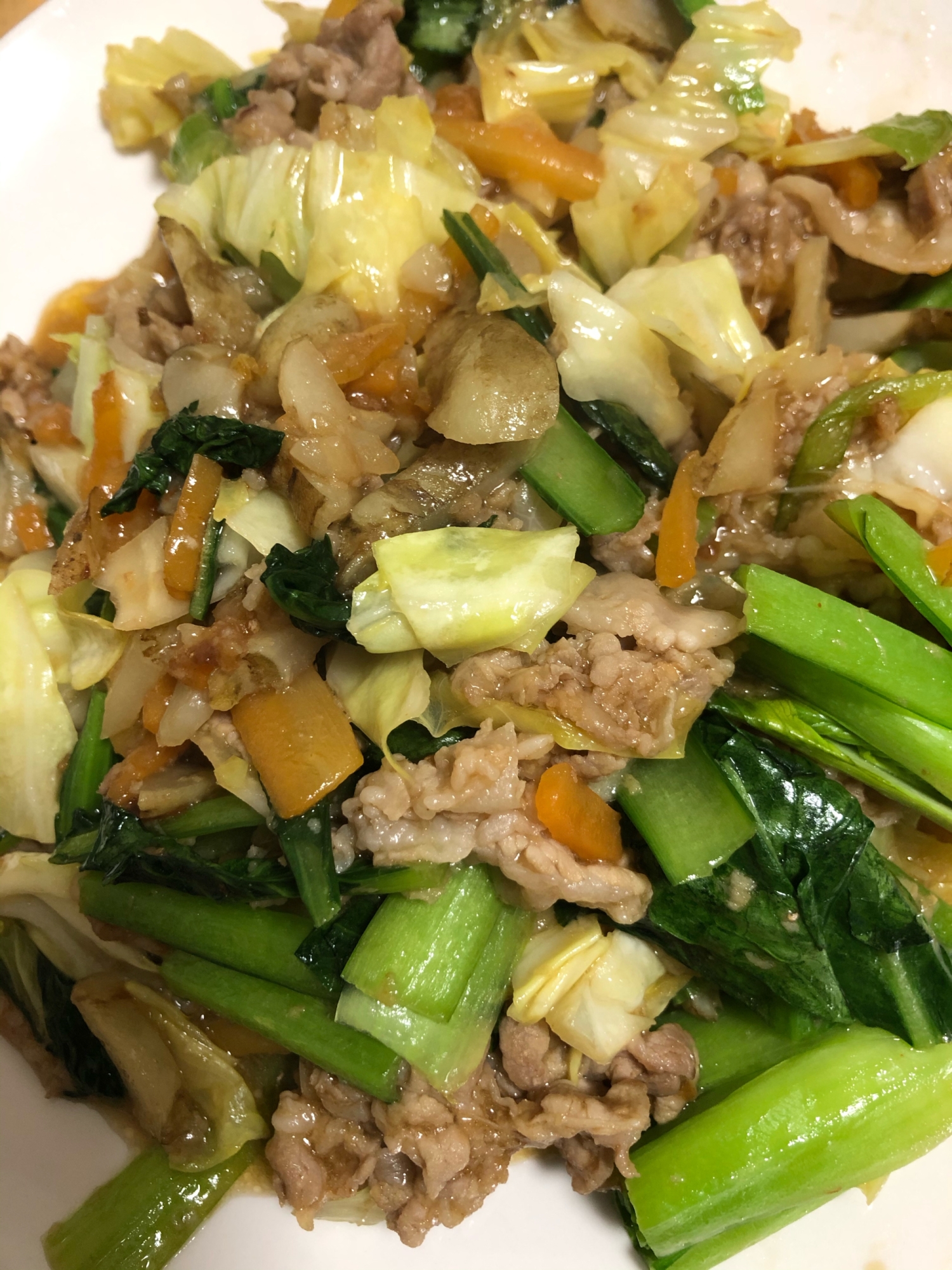 小松菜と豚バラ肉の炒め物