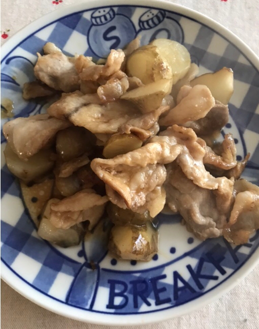 豚こま肉と菊芋の焼き鳥のたれ炒め