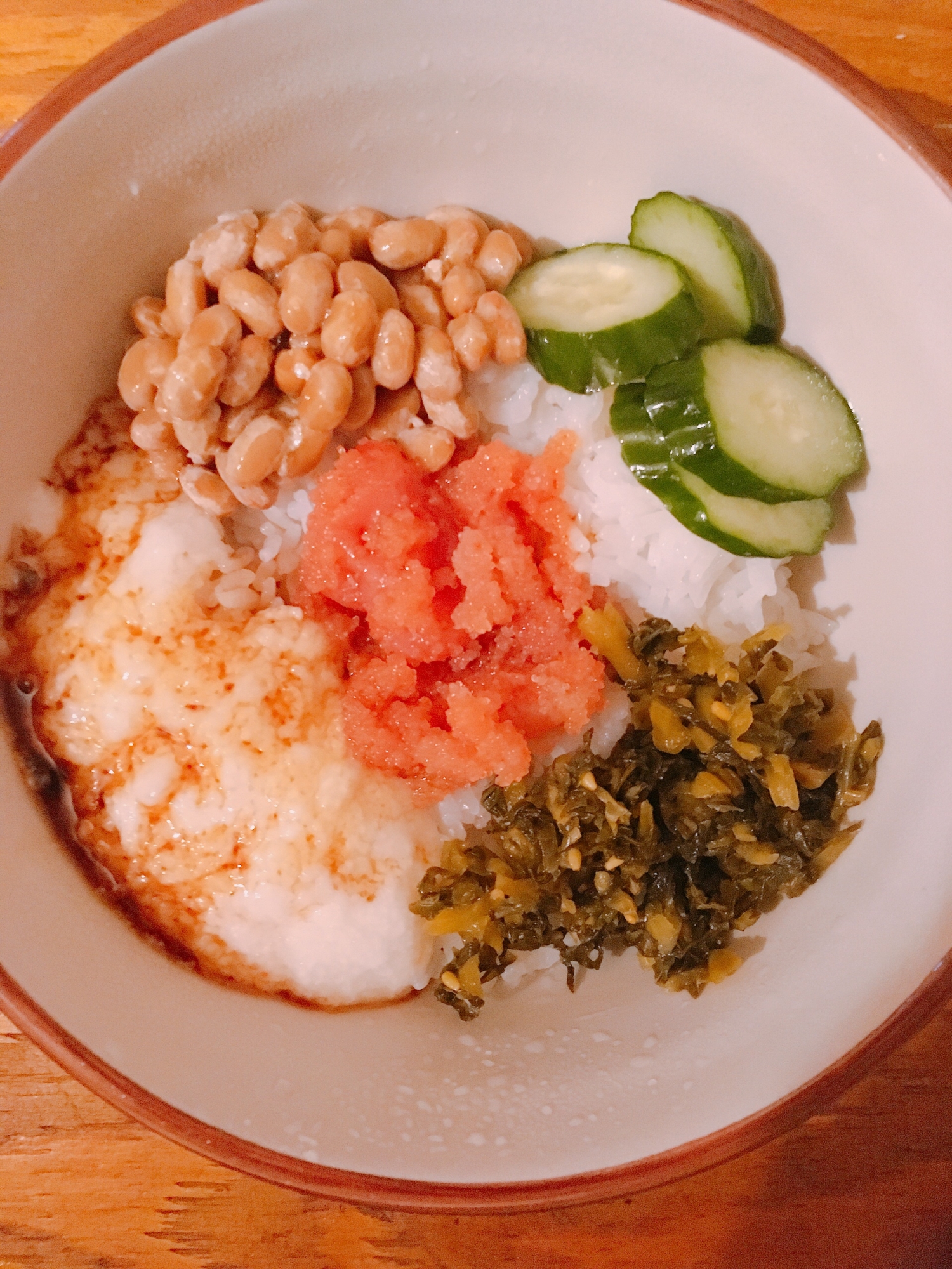 浅漬けきゅうり明太子高菜とろろ丼