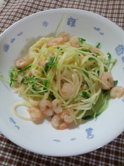 海老と豆苗の☆塩麹ペペロンチーノ