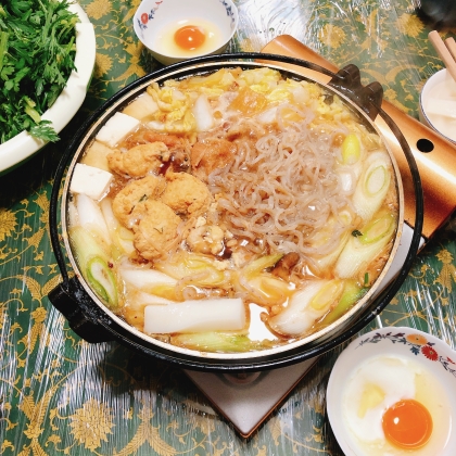 餅入り牛肉と葱と糸蒟蒻煮