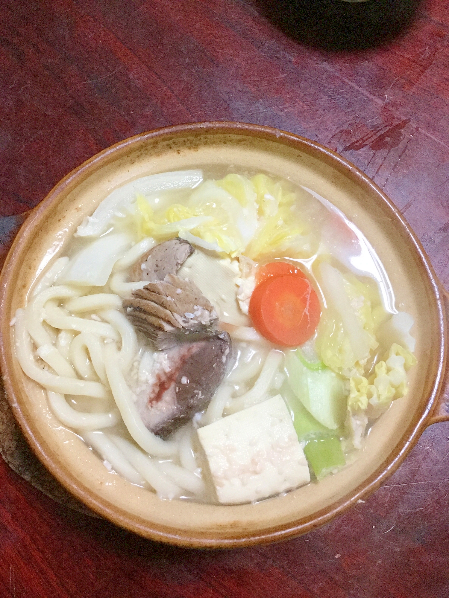 酒粕入り☆カツオのタタキのうどんすき鍋！