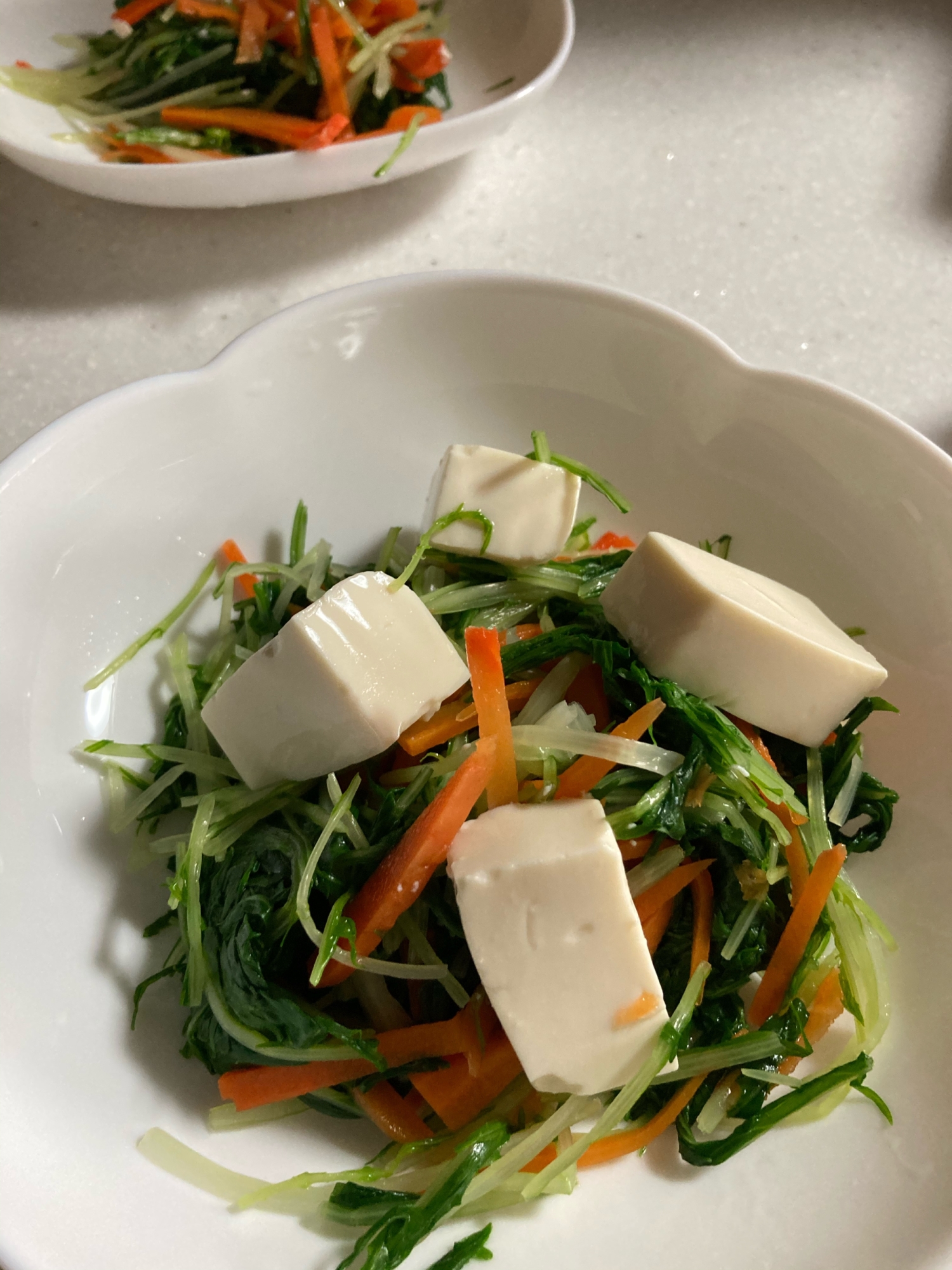 簡単♪水菜と豆腐のごまドレサラダ