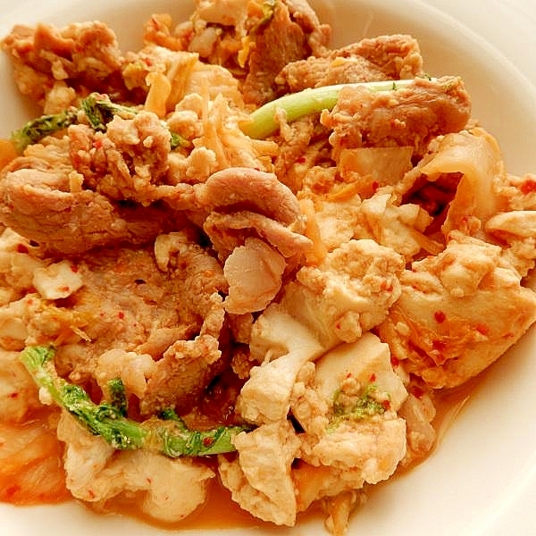 まな板なし５分！？豚こま肉で❤キムチ入り肉豆腐♪
