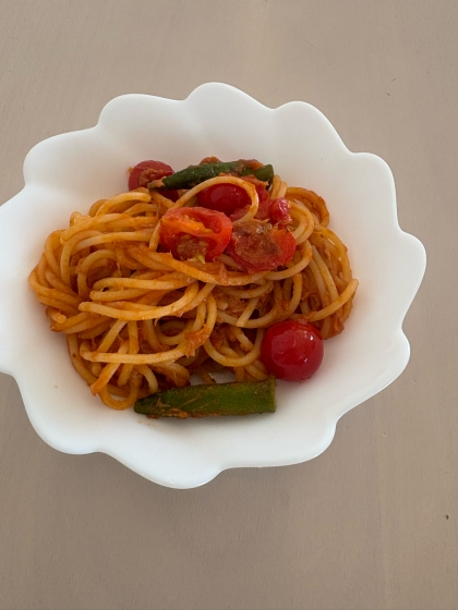 簡単☆ミニトマト・ケチャップとツナのトマトパスタ