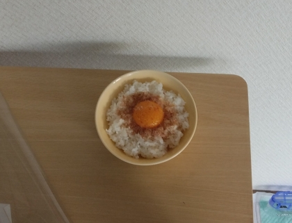 塩分なし☆かつおぶし＆一味でたまごかけご飯♪