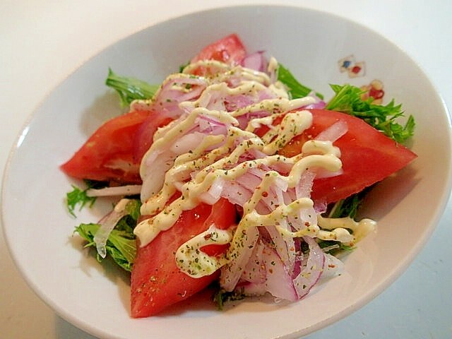 爽やか 水菜とトマトと紫玉ねぎのサラダ レシピ・作り方 by ぷ〜みぃ