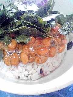 納豆の食べ方-海苔佃煮＆紅しょうが♪
