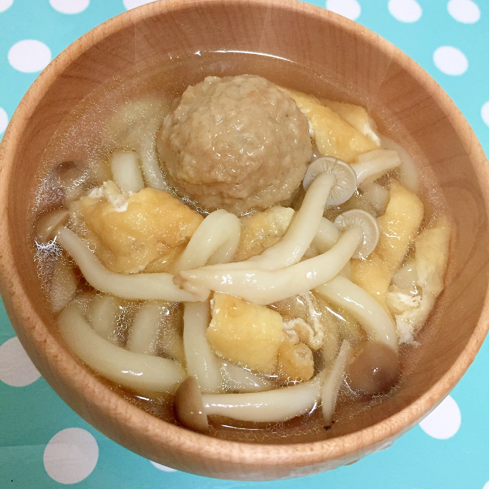 油揚げとしめじと肉団子のうどん☆