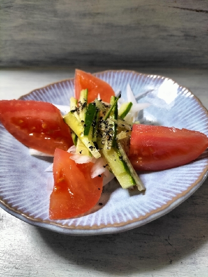 きょうはこちら♬血液サラサラしたくて作ってみました❣シャキシャキせん切り胡瓜がまた美味✨素敵サラダレシピ感謝です(⁠◕⁠ᴗ⁠◕⁠✿⁠)