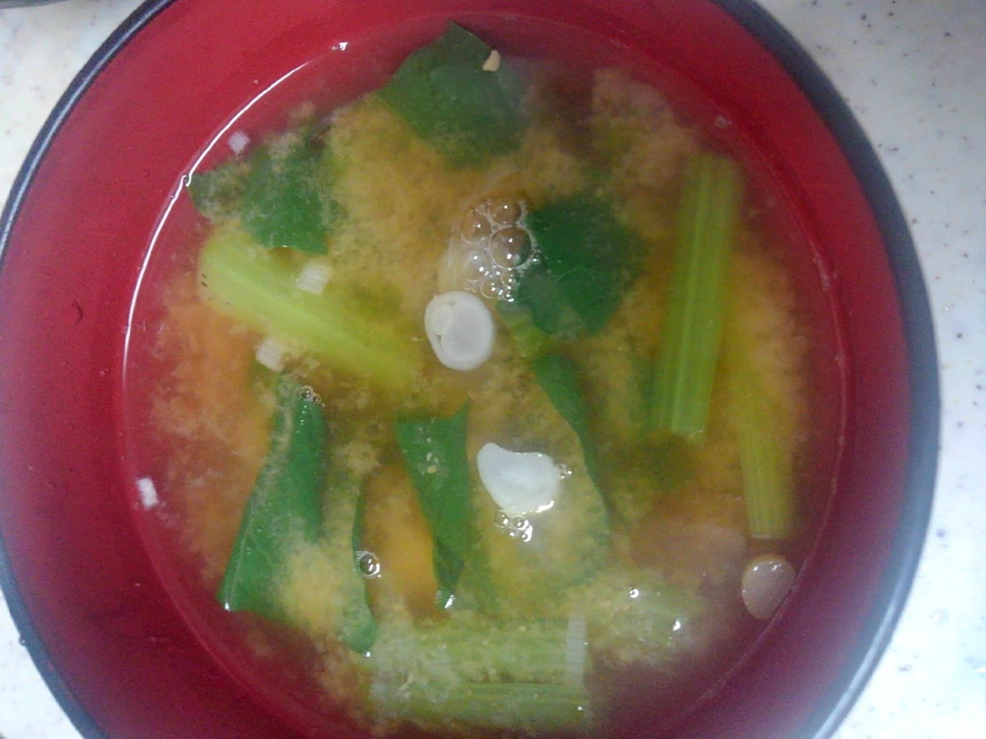 小松菜とネギの味噌汁