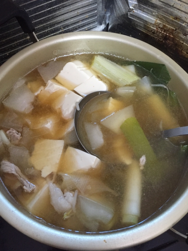 長ネギともやしと豆腐と冬瓜◆豚肉味噌しょうゆ鍋