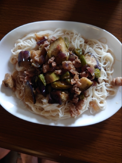 挽肉茄子のピリ辛素麺