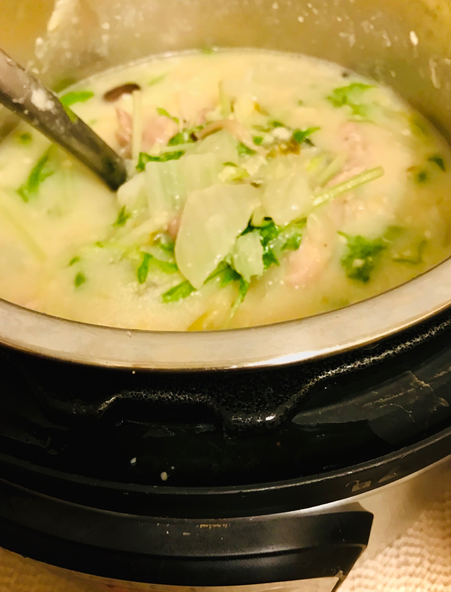 インスタントポッド　白菜　鶏肉　水菜　豆乳スープ
