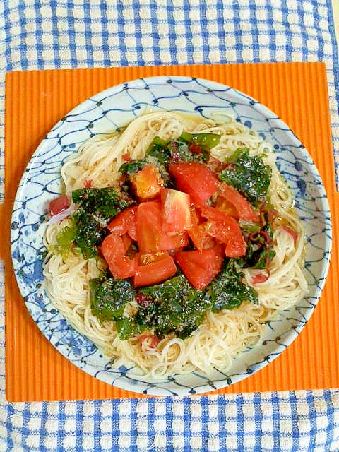 海藻とトマトの素麺♪