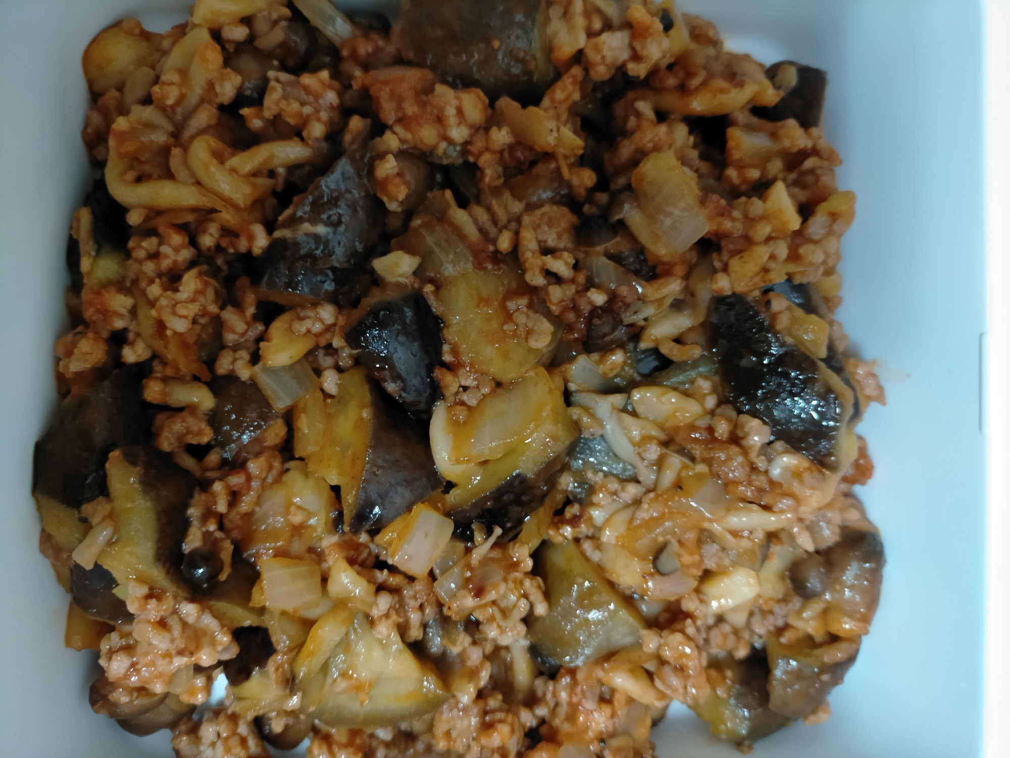 ナスとひき肉のケチャップチーズ炒め