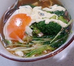 ブロッコリーと卵と水菜の生姜スープ